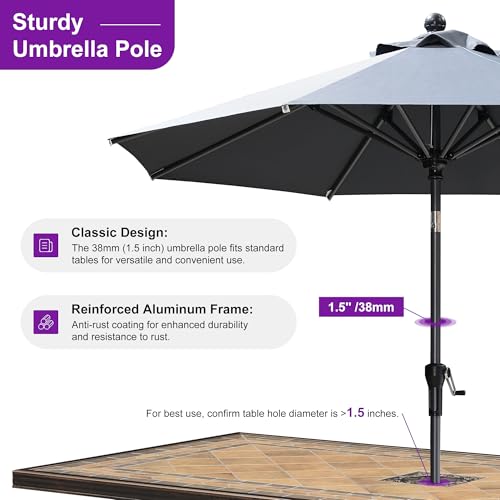 PURPLE LEAF 8' Round Patio Umbrella Outdoor Table Umbrella Aluminum Frame Market Umbrella Sun Umbrella with 8 Sturdy Ribs & Tilt for Garden Deck Lawn & Pool Gray - color: Gray, size: 8 ft