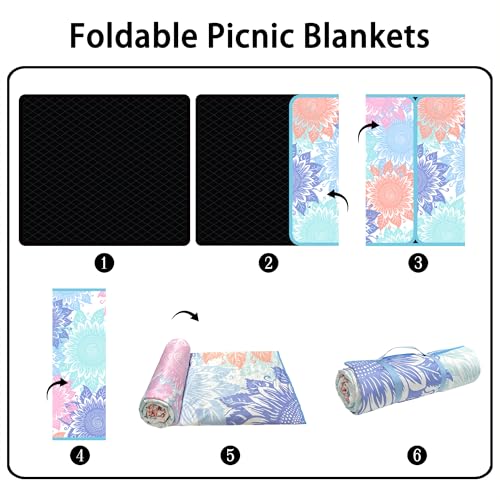 Supfitness Extra Large Picnic Blankets Waterproof Foldable (80 "x 80") Beach Blanket Waterproof Sandproof,3-Layer Thicking Mat Outdoor Packable Camping Blanket(Bohemian) - color: Light Blue, size: 80x80in