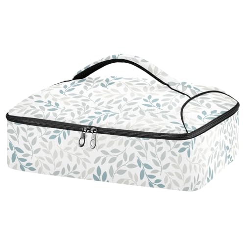 Leaves Blue Gray White Pizza Bag Thermal Tote Plants Natural Flowers Insulated Casserole Cookware Carrier for Hot or Cold Food Fits 15" x 11" Baking Dish for Pockluck, Parties, Picnic, and Cookouts - color: Leaves