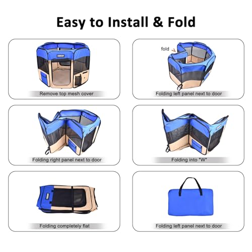 JESPET Pet Dog Playpens 36", 45" & 61" Portable Soft Dog Exercise Pen Kennel with Carry Bag for Puppy Cats Kittens Rabbits, Indoor/Outdoor Use - color: Blue, style: 36x36x24 Inch (Pack of 1)