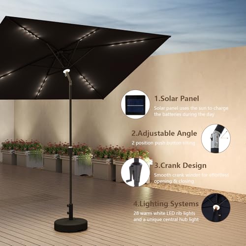 C-Hopetree Rectangular Outdoor Patio Market Umbrella with Solar LED Lights 6.5 x 10 ft - color: Anthracite