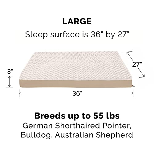FurHaven Supportive Cooling Memory Foam Classic Mattress Dog Bed with Washable & Removable Cover - Plush Faux Fur/Suede Mattress - Cream, Dogs Up to 55 lbs - Large - color: Ultra Plush Curly Faux Fur (Cream), size: Large
