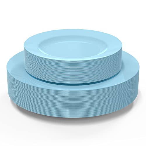 POSATE 60PCS Baby Blue Disposable Plastic Plates, Heavy Duty Plates for Wedding/Party, 30PCS Dinner Plates 10.25’’ and 30PCS Dessert/Salad Plates 7.5’’, Blue Plates for Party Event - color: Light Bule