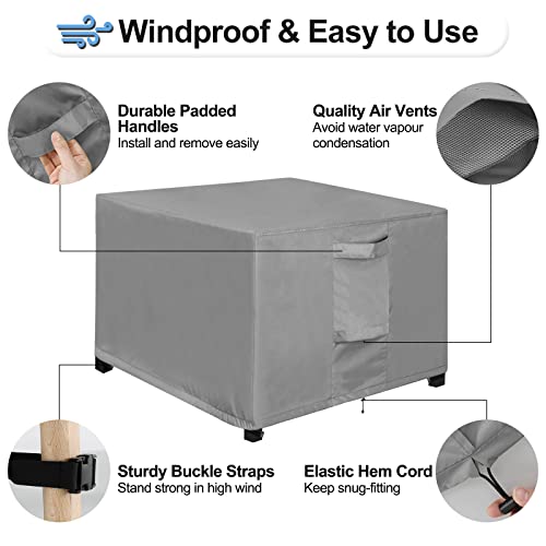 OutdoorLines Outdoor Waterproof Patio Ottoman Covers - Square UV-Proof Patio Side Table Cover Windproof Heavy-Duty Furniture Covering Protector 21L x 21W x 17H Inch, Grey - color: Grey, size: Square 21"l X 21"w X 17"h
