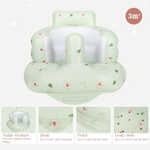 AirSwim Inflatable Baby Seat, Inflatable Baby Chair for Babies 3 Months and Up, Summer Blow Up Chair with Built in Air Pump, Infant Floor Seats for Learning to Sit, Palying, Camping, Elephant - color: Elephant