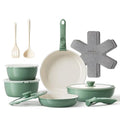 Redchef 16pcs Ceramic Pots and Pans Set Non Stick, Nonstick Ceramic Cookware Set with Detachable Handle, Non Toxic, PFAS PFOA & PTFE Free RV Cookware for Camping, Dishwasher/Oven Safe (Green) - size: 16 pcs Green