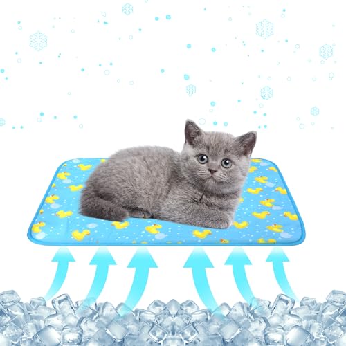 DELIFUR Cat Cooling Mat- Pet Cooling Mat Outdoor for Dogs Self Cooling Pad for Kitten Cat Puppy Machine Washable (Small, Blue Duck) - color: Blue Duck, size: S: 19.5" x 15.5"