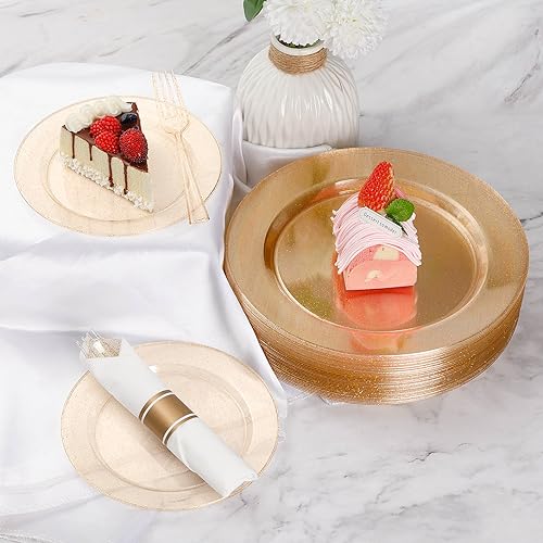 Goodluck 700 Piece Gold Glitter Plastic Dinnerware Set for 100 Guests, Disposable Plates for Party, Include: 100 Dinner Plates, 100 Dessert Plates, 100 Pre Rolled Napkins with Silverware, 100 Cups - color: Gold Glitter, style: 700 Piece (100 guests)