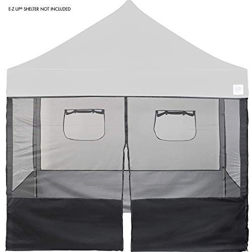 E-Z UP Food Booth Sidewall Kit, Set of 4, Fits 10' x 10' Straight Leg Canopy (Canopy/Shelter NOT Included), Includes 2 Roll-Up Serving Windows, Commercial Grade Mesh, Black
