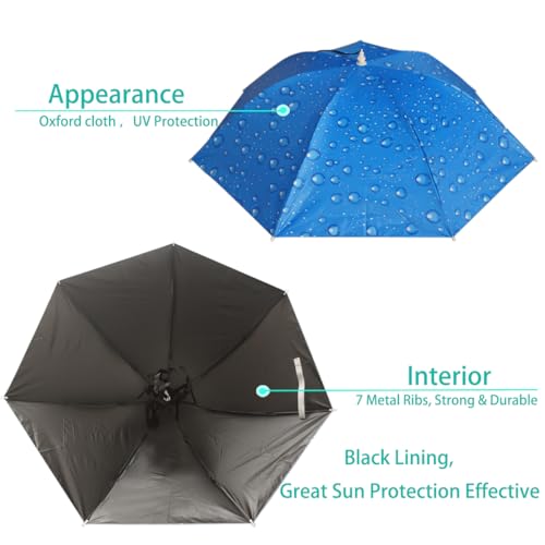 Umbrella Hat, 37 inch Fishing Umbrella Hat Hands Free Foldable UV Protection Umbrella Cap Adjustable Headwear for Fishing Golf Camping Beach Gardening Sunshade Outdoor - color: Water Drop Blue