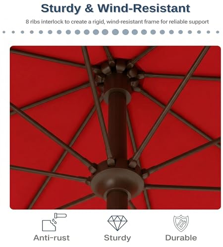 PatioKingdom 10FT Patio Umbrella with Push Button Tilt and Crank, Outdoor Market Umbrella with 8 Fiberglass Ribs, UV Protection Table Umbrella for Pool,Backyard,Garden,Deck - color: Red, size: 10FT
