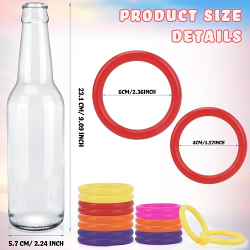 30 Pcs Ring Toss Game Carnival Game Set Include 24 Plastic Throw Rings and 6 Glass Bottles for All Occasions and Events, Summer Backyard Fun, Beach, Carnival Party Favor - color: Multicolor, size: 2.36"+1.57"