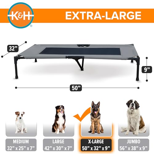 K&H Pet Products Outdoor Elevated Dog Cot, Breathable Cooling Elevated Cot Hammock Pet Bed for XL Dogs, Washable Mesh Cover, Raised Metal Frame, Collapsible, Portable - Extra-Large 50 X 32in Gray - color: Gray/Black Mesh, size: X-Large 50"L x 32"W