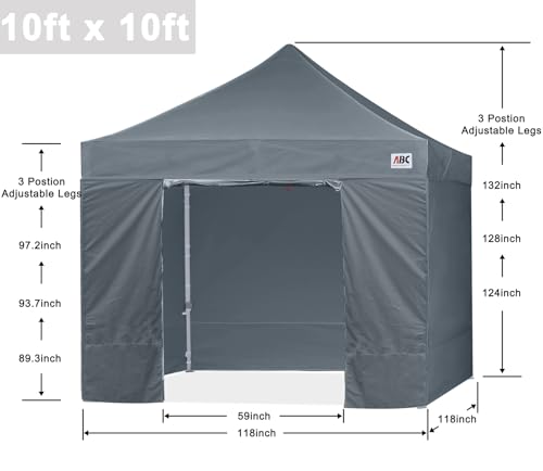 ABCCANOPY Ez Pop Up Canopy Tent with Sidewalls 10x10 Commercial -Series, Dark Gray - color: Dark Gray, size: 10X10