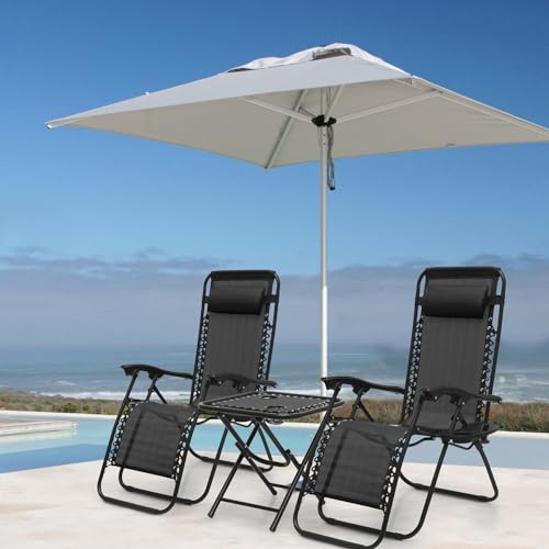 Athena Collection Zero Gravity Outdoor Lounge Chair Set of 2 with Side Table, 25" Width Pool Lounge Lawn Chairs Reclining with Cup Holder, Outdoor Chaise for Beach Patio Backyard Outside, Black - color: Black, style: 25" Width