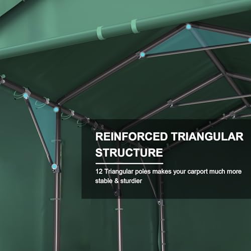 Carport, 10x20ft Heavy Duty Car Port, Portable Garage with Steel Frame, Carports Canopy Storage Shed Party Tent with Waterproof Tarp for Car Boat Truck (Green) - color: Green