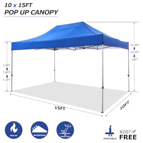 COBIZI 10x15 Pop up Canopy Gazebo 3.0, Easy up Heavy Duty Canopy with 4 Removable Sidewalls, High Stability, All Weather Sunshade 100% Waterproof Outdoor Canopy Tents with Carry Bag, Blue - color: Blue, size: 10x15 with 4 sidewalls