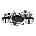 Magma 10 Piece Gourmet Nesting Stainless Steel Cookware Set with Ceramica Non-Stick, Induction Compatible, Oven Safe to 500°F - Suitable for All Stovetops, Removable Handles, Silver - color: Stainless Steel, style: 10 Piece, Non-stick