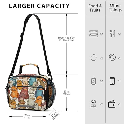Cute Cartoon Platypus Lunch Bag Insulated Cooler Bag for Boys Girls, Holds Lunch Box, Water Bottle, Snacks