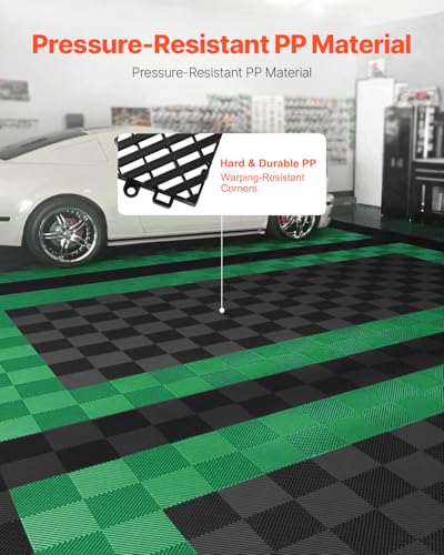 VEVOR Interlocking Drainage Mat, 12” x 12” Modular Interlocking Cushion, 24 Pcs Splicing Drainage Mats, Non-Slip PP Drainage Floor Tile and Shower Mat, for Garage, Garden, Kitchen & Outdoor, Black - color: Black, size: 12 x 12 inch