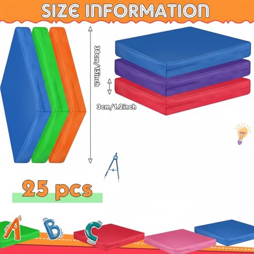 Timgle 25 Pcs Floor Cushions 15 Inch Flexible Seating Bulk Foam Floor Seats Pillows Portable Seating with Handles for Home(Square) - style: Square