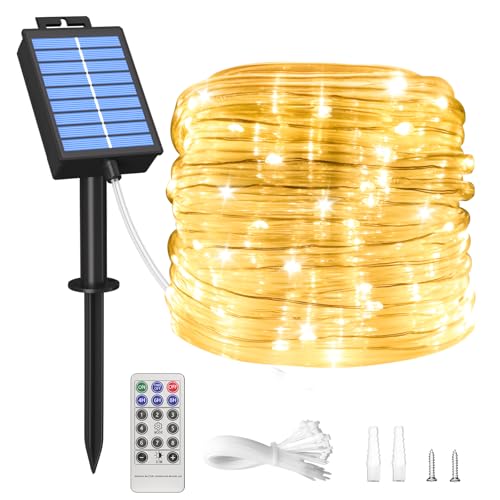 ICRGB Solar Rope Lights Outdoor, 39FT 100 LED Solar Rope Lights,IP67 Waterproof, 8 Modes, Outdoor Patio Porch Tree Wedding Christmas Pool Garden Decorative -Warm White - color: Warm White, size: 39 FT