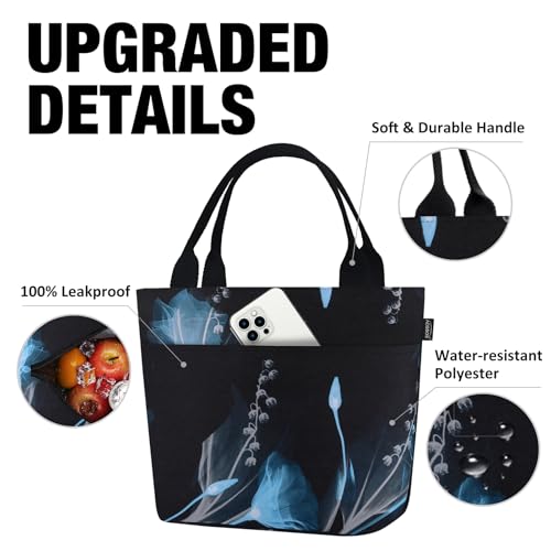Aosbos Lunch Tote Bag, Insulated Lunch Box for Women, Leakproof Lunch Cooler Purse for Work, Black Dream Flower - color: D. Black Dream Flower