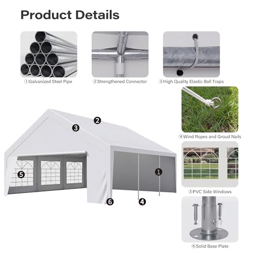 LAUSAINT HOME 20x20 Party Tent, Heavy Duty Waterproof Canopy with Removable Sidewalls & Roll-Up Door, Large White Event Shelter with Steel Frame for Wedding, Backyard, BBQ, Camping, for 25–50 People - size: 20x20