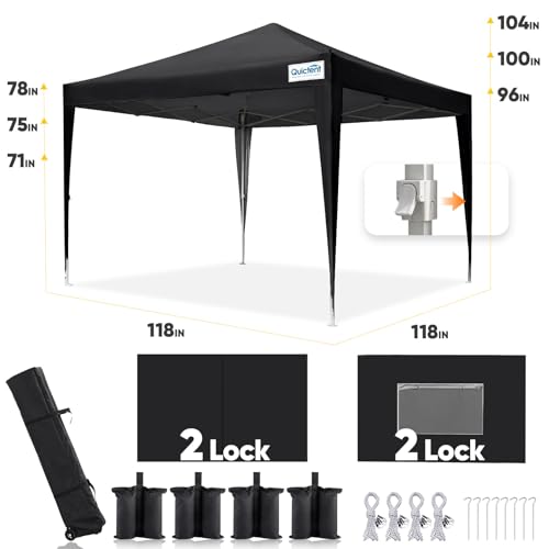 Quictent Privacy 10x10 Pop up Canopy Tent with Sidewalls and Roll-up Ventilated Windows, One Person Easy Setup, Outdoor Commercial Gazebo Shelter Enclosed Waterproof, Bonus 4 Sandbags - color: Black, size: 10x10ft