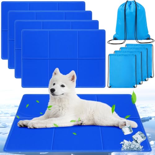 Drydiet 4 Pack Dog Cooling Mat - 23'' X 35'' Solid Gel Self Cooling Mat with Storage Bag Pressure Activated No Refrigeration or Electricity Needed Pet Pad for Dogs & Cats Kennels, Crates, Beds - size: 23'' X 35''