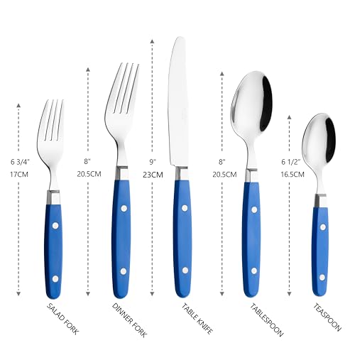 ANNOVA Silverware Set, Retro/Rivet Colorful Stainless Steel Tableware Kitchen Flatware Set Utensils, Includes Dinner Knives, Forks, Spoons, Salad Forks & Dessert Spoons (Sapphire Blue, 20 Pieces) - color: Sapphire Blue New, size: 20 Pieces