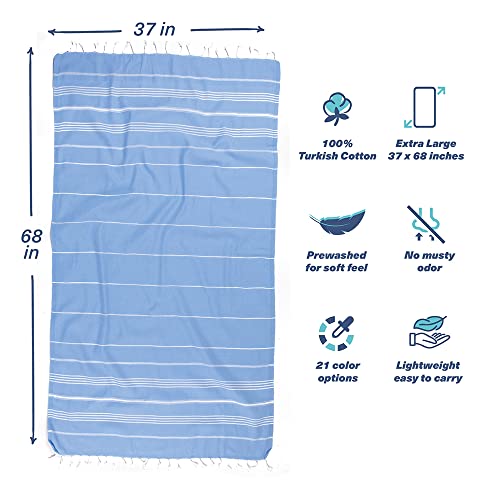 Hencely Turkish Beach Towel 37x68 Oversized, Sand-Free, Quick-Dry, Lightweight - Travel Essential for Pool & Bath - Striped 100% Cotton Bathroom Towels Accessories Gift (Light Blue) - color: Light Blue