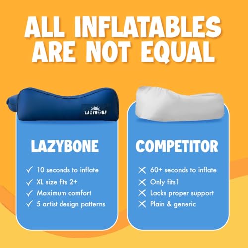 Chillbo Inflatable Couch – Unique Designs - No-Pump Setup, Ripstop Polyester, Stability Pegs, Fun Prints - Portable Air Inflatable Lounger for Beach, Camping, Festivals, and Tailgating - color: Royal Blue, size: X-Large