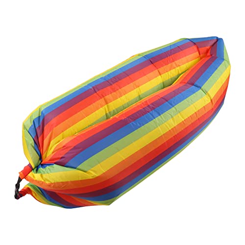 Inflatable Sofa, Portable Inflatable Lounger Couch with Tear 190T Polyester Fabric, No Pump Needed Wind Fill Design, Includes Storage Bag for Camping Garden (Rainbow) - color: Rainbow