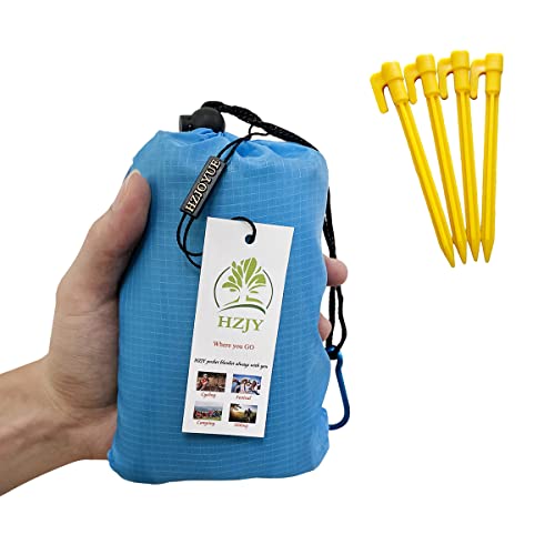 Pocket Blanket 71"x55", Lightweight Compact Sandproof Waterproof Outdoor Blanket for Beach, Hiking, Camping, Travel, Festivals, Picnic with Pockets, Loops, Stakes, Carabiner - color: Sky Blue