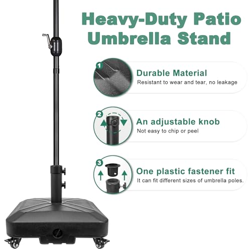Patio Umbrella Base Heavy Duty with Wheels Square Market Stand for Outdoor 4 Locks 2 Knobs 125lb Capacity, Black - size: 125lb