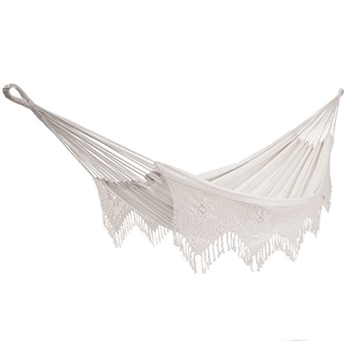 Vivere Double Deluxe Cotton Brazilian Style Hammock with Fringe - 450 lb Weight Capacity