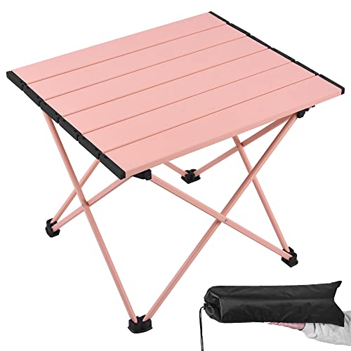 Grope Portable Camping Table with Aluminum Table Top, Folding Beach Table Easy to Carry, Prefect for Outdoor, Picnic, BBQ, Cooking, Festival, Beach, Home (Pink-L) - color: Pink, size: Large