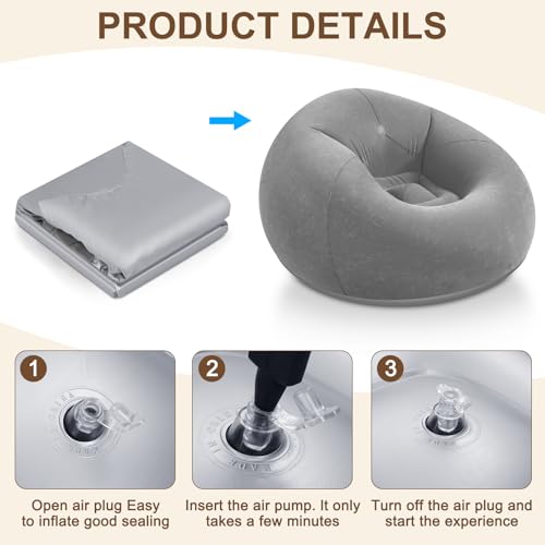 Realspring Inflatable Bean Bag Chairs for Adult Blow up Chairs Lazy Sofa Folding Portable Inflatable Chair for Movie Outdoor Room Bedroom Reading Camping(Grey) - color: Grey