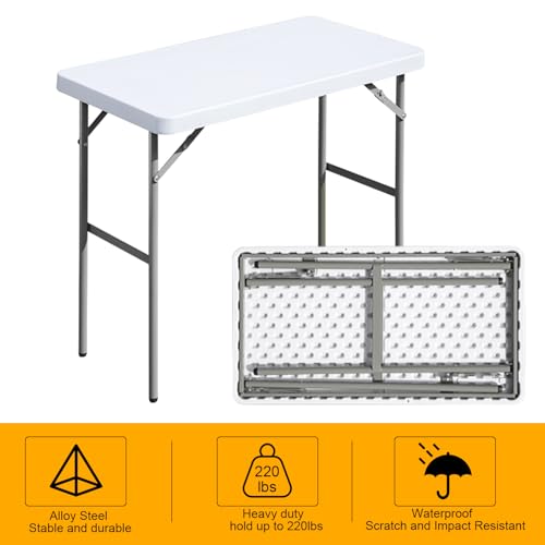 Folding Table 2.7ft Rectangular All-Occasion Plastic Folding Event Table for Indoor and Outdoor, Portable Desk, Camping, Durable and Stable, HDPE and Steel, Wide Application, White - color: White, size: 2.7ft