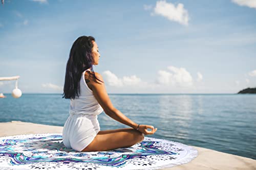 Benefeet Sox Beach Towel Large Round Mandala Pool Towels Tassels Microfiber Quick Dry Beach Blanket Throw Bohemian Roundie Swim Pool Circle Towel, 59 Inches - color: Mandala, Blue White