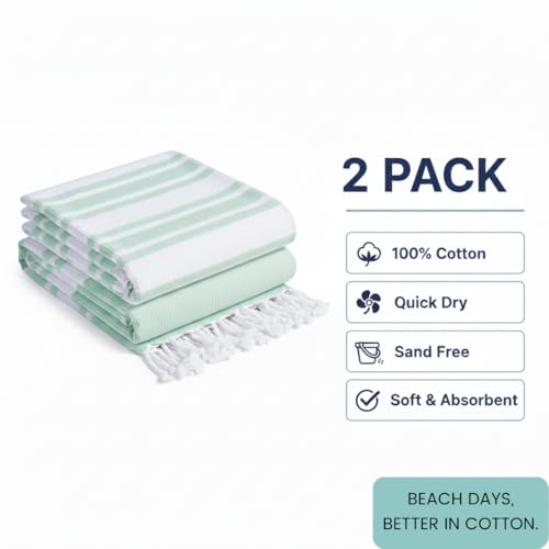 Turkish Beach Towels Set of 2 - Oversized Cotton Beach Towels 40X70 inch - Sand Free Quick Dry Beach Blanket for Adults - Extra Large Towels for Beach Bath Pool Yoga Travel - Aqua Blue - color: Aqua, size: 2 Pack