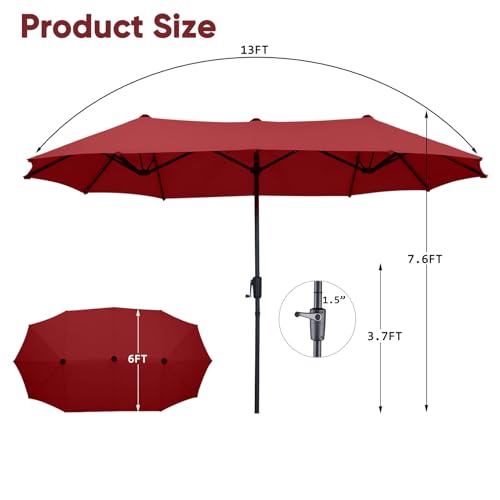 13Ft Large Patio Umbrella Outdoor Double-Sided Market Umbrella w/Easy Crank for Yard, Poolside, Deck, Red - color: Red, size: 13FT Umbrella
