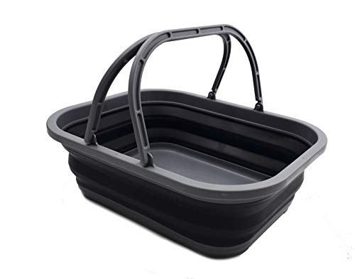SAMMART 12L (3.17 Gallon) Collapsible Tub with Handle - Portable Outdoor Picnic Basket/Crate - Foldable Shopping Bag - Space Saving Storage Container (1, Grey/Black) - color: Grey/Black