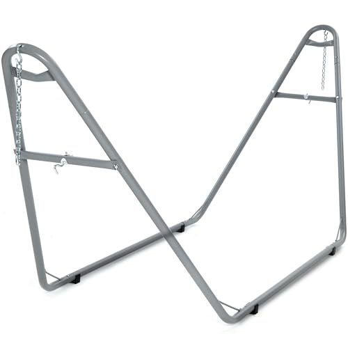 gafete Universal 2 Person Hammock Stand Only, 600 lbs Capacity, Fits 9 to 14ft Hammocks, Adjustable Double Heavy Duty Powder-Coated Steel Stand for Outside, Multi-Use (Gray) - color: Gray