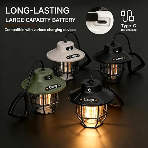Camping Lantern Rechargeable, Camping Lantern 1200LM 3 Brightness, Adjustable Brightness, Portable LED Camping Tent Light, Rustic Lantern Decor, Camping Tent Lamp, Camping Essentials for Home - style: Green