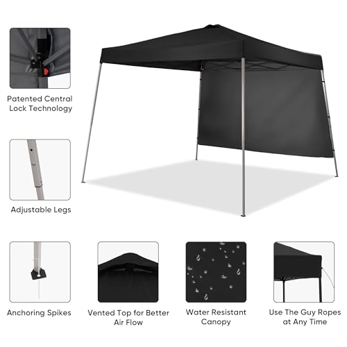 GDY 10x10 FT Pop Up Canopy Outdoor Instant Tent Slant Legs with a Sidewall,Equipment Vents, Portable Gazebo Shelter for Patio, Deck, Beach and Garden,Black. - color: Black