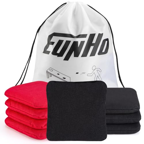 EunHo Cornhole Bags Set of 8 Regulation Size & Weight Corn Hole Bean Bags Official Professional All Weather for Tossing Game with Carry Case - color: Red/Black