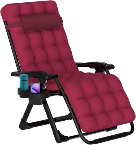 ZENPETIO Zero Gravity Chair, Reclining Camping Chair with Cup Holder and with Removable Cushion, Anti Gravity Lounge Chair for Indoor and Outdoor - color: Wine Red