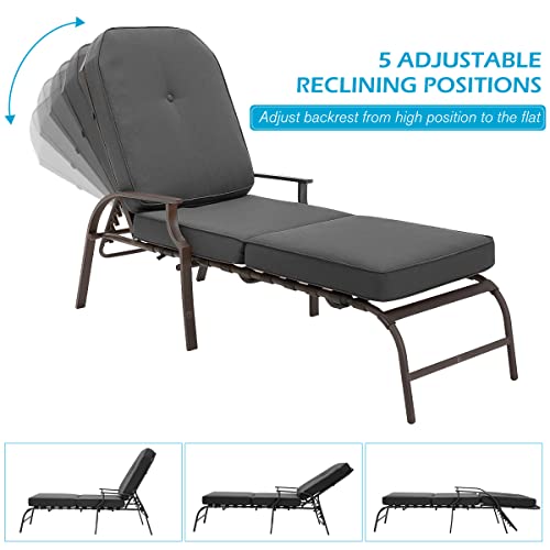 U-MAX Adjustable Outdoor Chaise Lounge Chair Patio Lounge Chair Recliner Furniture with Armrest and Cushion for Deck, Poolside, Backyard (Grey, 1PC - color: Grey, size: 1 PC
